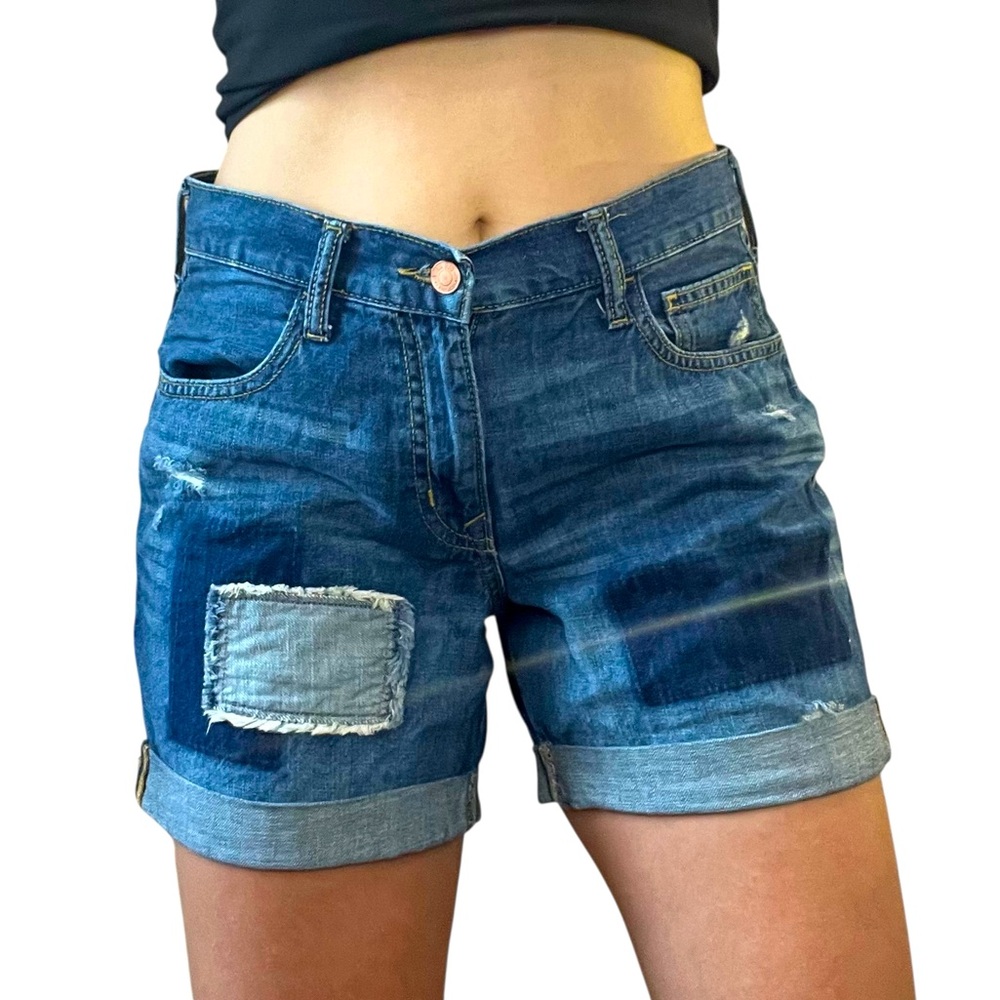 Old Navy Boyfriend Denim Jean Shorts | Distressed Patchwork | Size 4 Regular